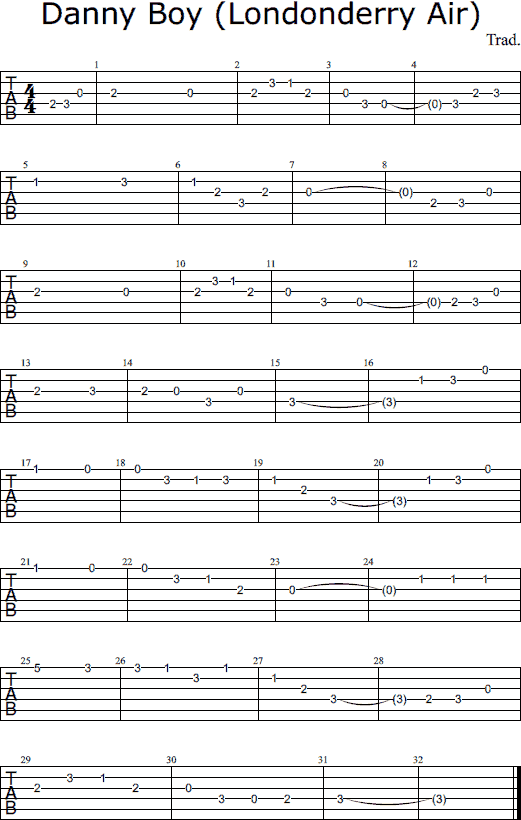 Danny Boy Lyrics And Easy Guitar Chords + Tab - Irish folk songs