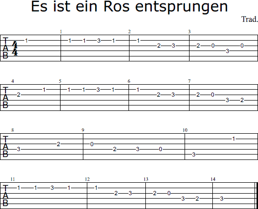 Es ist ein Ros entsprungen tabs