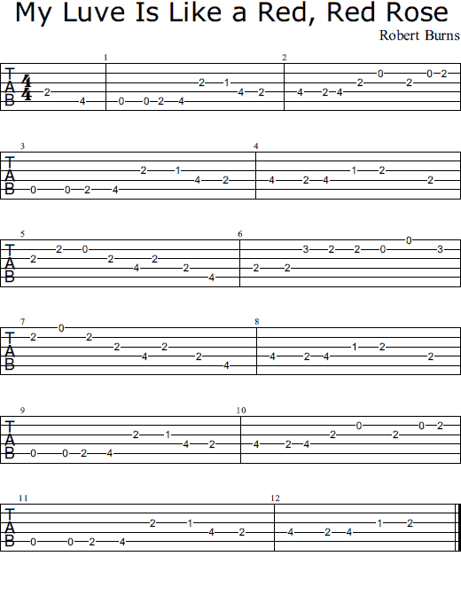 My Luve Is Like a Red, Red Rose notes and tabs