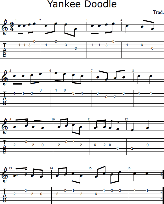 Yankee Doodle notes and tabs